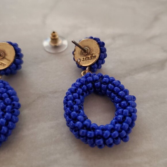 💙 J.Crew Blue Beads Beaded Cluster Retro Drop Dangle Earrings 💙 - Picture 4 of 5